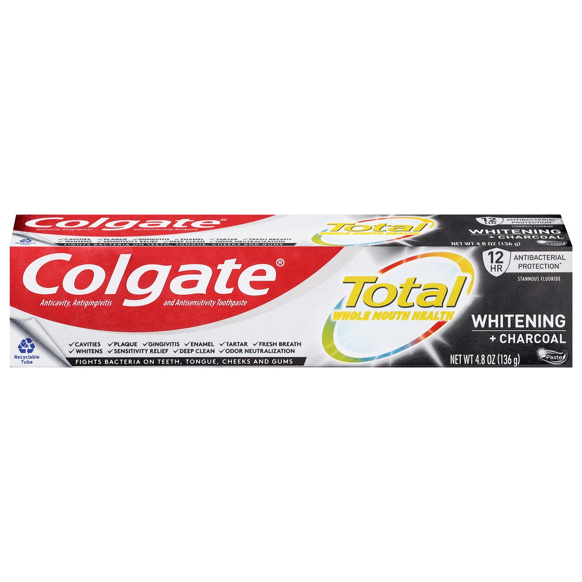 slide 1 of 9, Colgate Total Whitening + Charcoal Toothpaste 4.8 oz, 4.8 oz