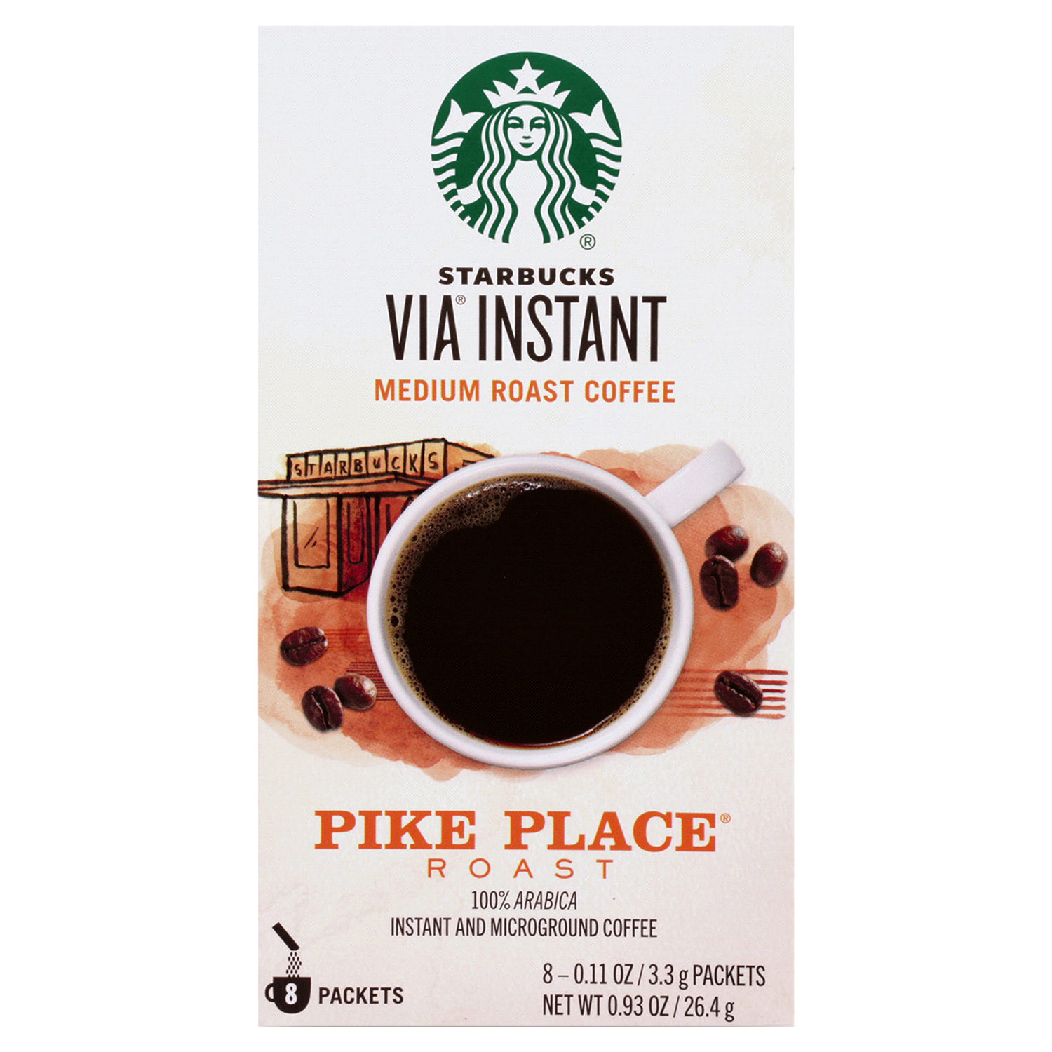 slide 1 of 3, Starbucks Medium Roast Instant & Microground Pike Place Coffee 8 - 0.11 oz Packets, 8 ct