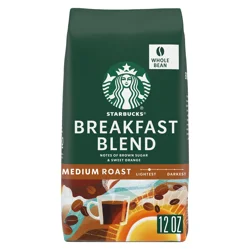 Starbucks Medium Roast Whole Bean 100% Arabica Breakfast Blend Coffee 12 oz