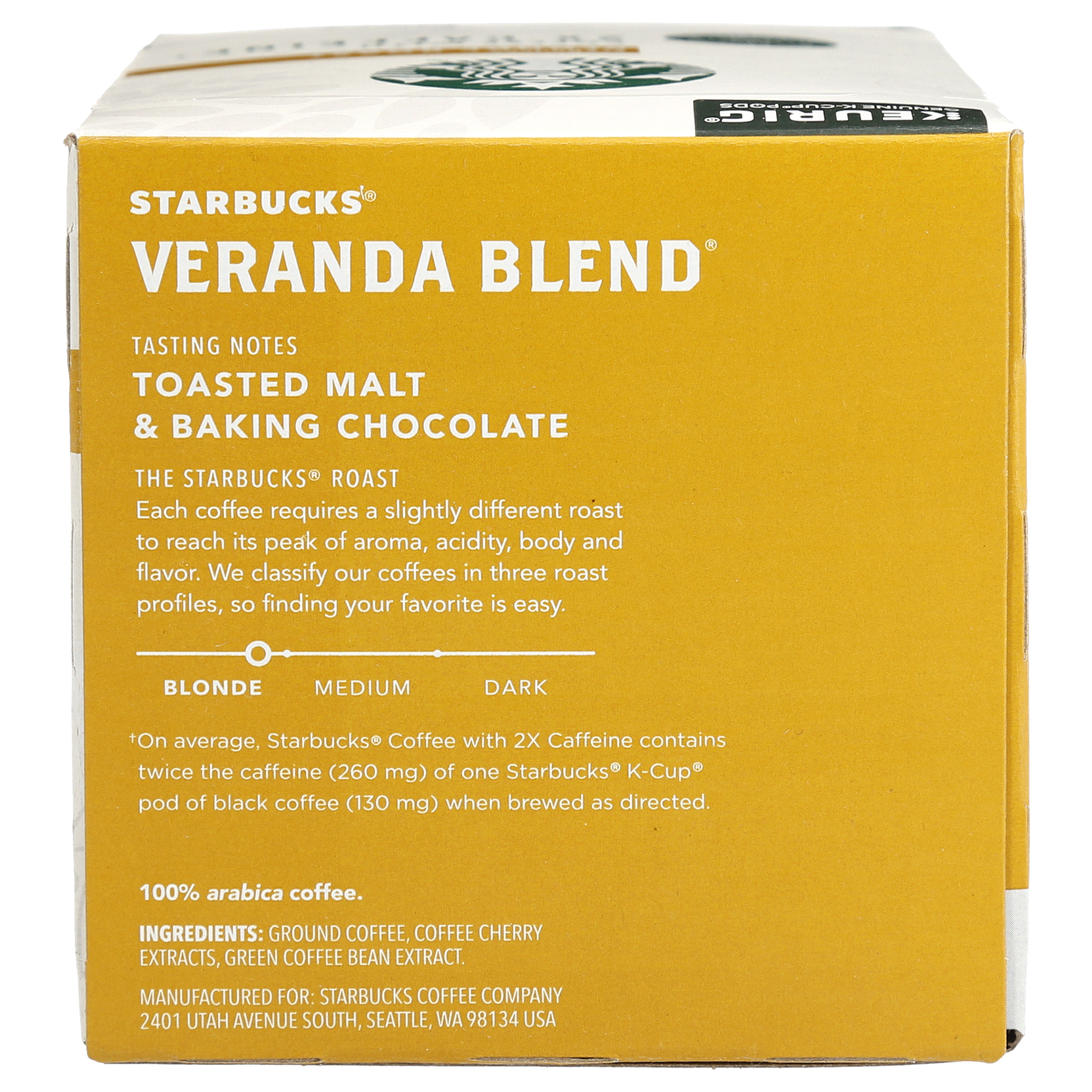 slide 2 of 2, Starbucks Veranda Blend Ground 100% Arabica Coffee Blonde Roast Coffee 10 - 0.43 oz Pods, 10 ct