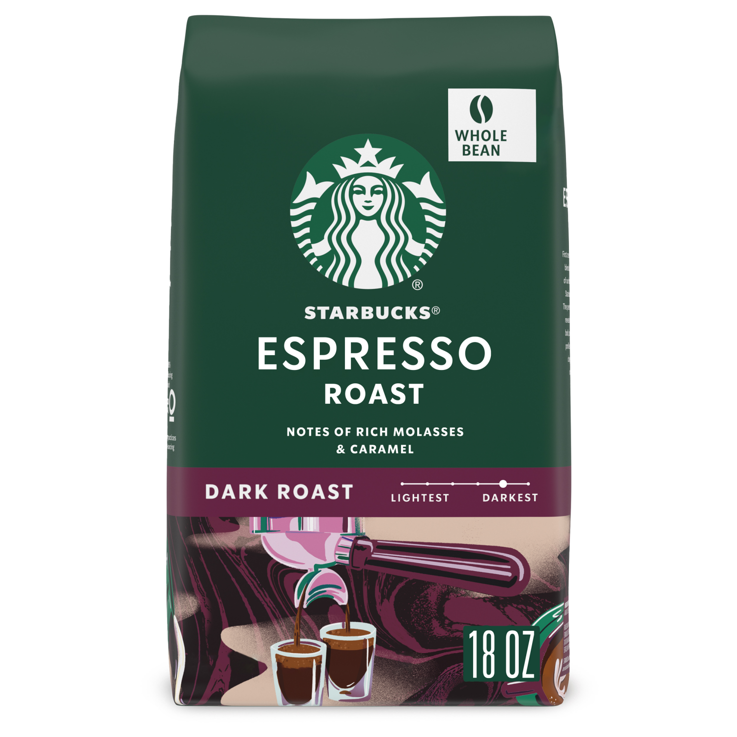 slide 1 of 6, Starbucks Dark Roast Whole Bean Coffee — Espresso Roast — 100% Arabica — 1 bag (18 oz.), 18 oz