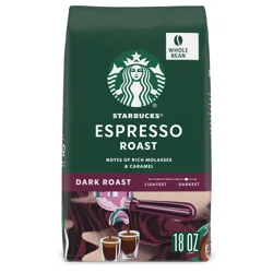 Starbucks Dark Roast Whole Bean Coffee — Espresso Roast — 100% Arabica — 1 bag (18 oz.)