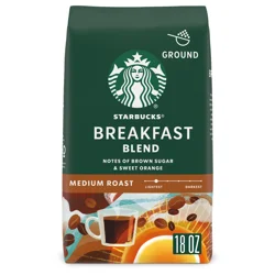 Starbucks 100% Arabica Ground Medium Roast Breakfast Blend Coffee 18 oz