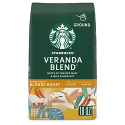 Starbucks 100% Arabica Ground Blonde Roast Veranda Blend Coffee 18 oz