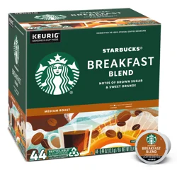 Starbucks Breakfast Blend Medium Roast Ground Coffee K-Cup Pods 44 ct Box