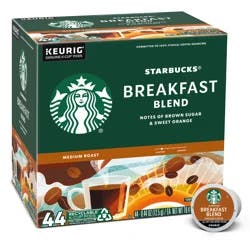 Starbucks Breakfast Blend Medium Roast Ground Coffee K-Cup Pods 44 ct Box