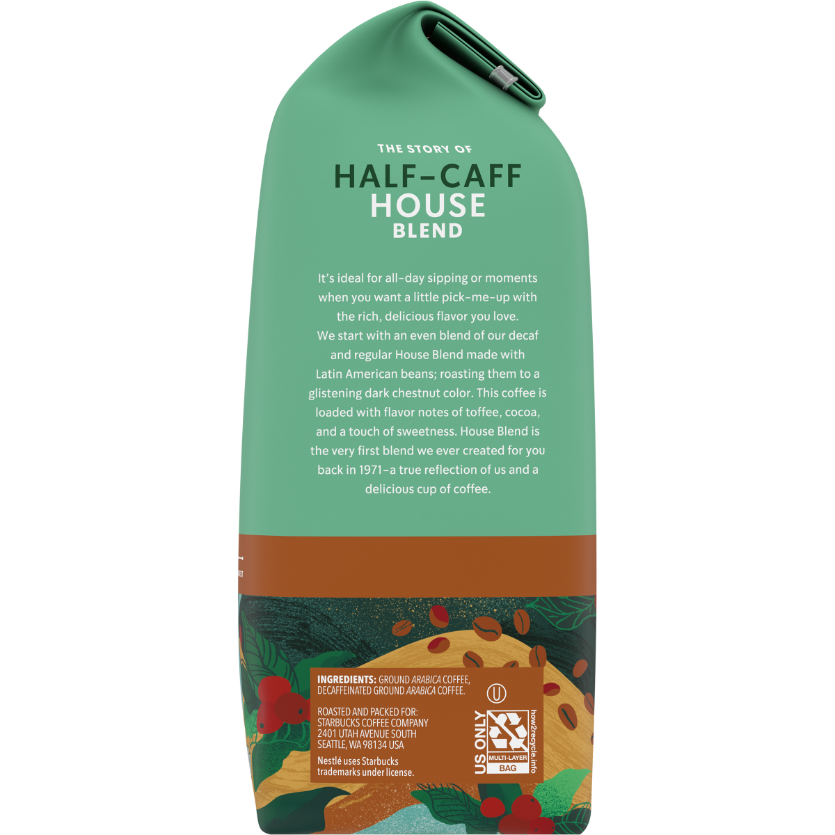 slide 5 of 13, Starbucks Ground Coffee, Medium Roast Coffee, Half-Caff House Blend, 100% Arabica, 1 Bag- 12 oz, 12 oz