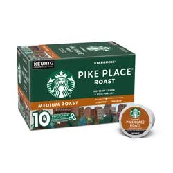 Starbucks K-Cup Pods Medium Ground 100% Arabica Pike Place Roast Coffee 10 - 0.44 oz Pods