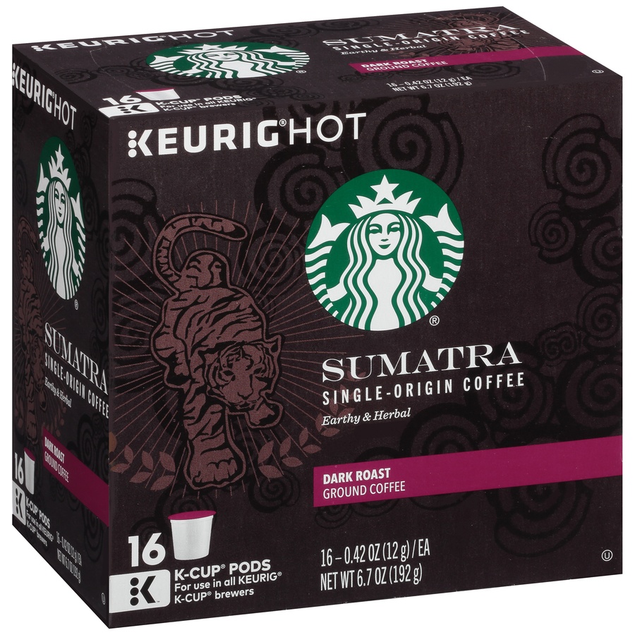 slide 2 of 7, Starbucks Sumatra Dark Roast Ground Coffee K-Cup Pods, 16 ct; 0.42 oz