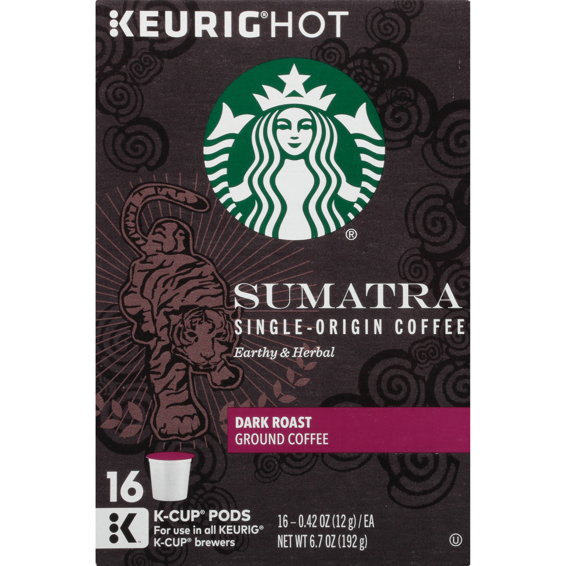 slide 4 of 7, Starbucks Sumatra Dark Roast Ground Coffee K-Cup Pods, 16 ct; 0.42 oz