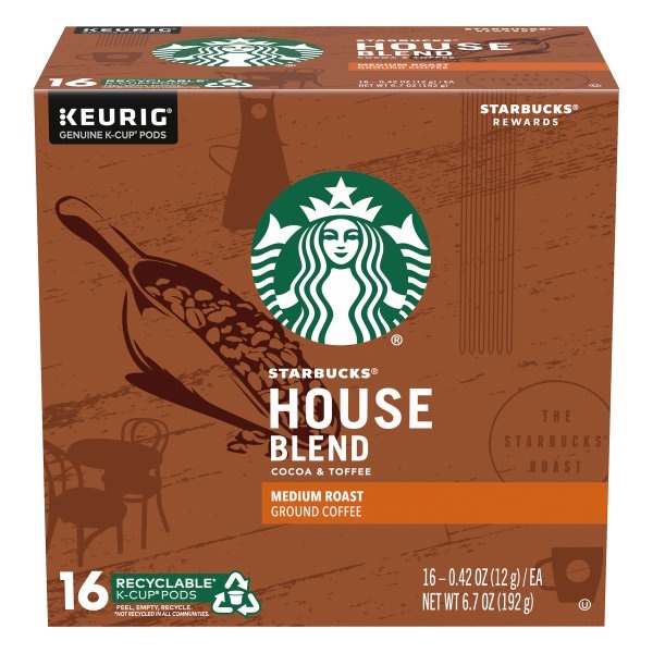 slide 1 of 7, Starbucks House Blend K-Cup Medium Roast, 16 ct