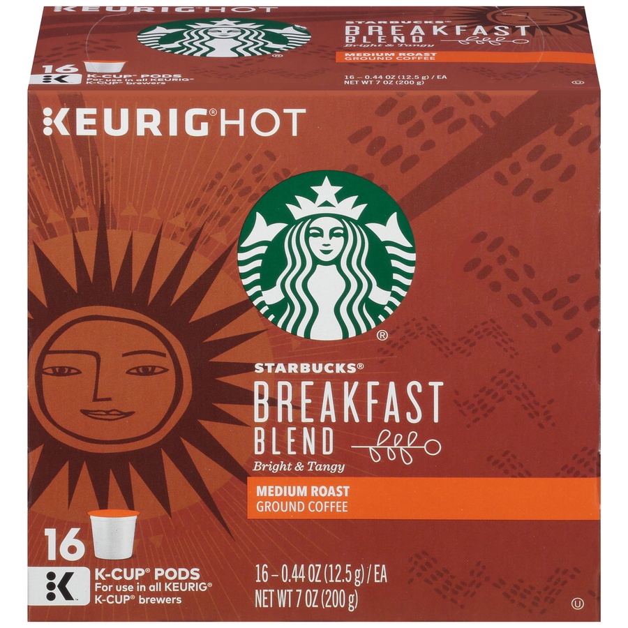 slide 1 of 7, Starbucks Breakfast Blend Medium Roast Coffee K-Cup Pods, 16 ct