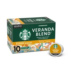 Starbucks K-Cup Pods Blonde Roast Ground 100% Arabica Veranda Blend Coffee 10 - 0.42 oz Pods