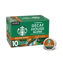 Starbucks K-Cup Pods Medium Roast Ground Decaf House Blend Coffee 10 - 0.42 oz Pods