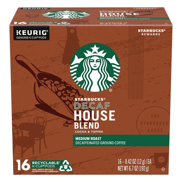 slide 1 of 7, Starbucks House Blend Medium Roast Coffee - Decaf Cup Pods, 16 ct