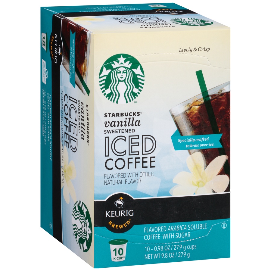 slide 5 of 8, Starbucks Vanilla Sweetened Iced Coffee K-Cups - 10 ct; 0.98 oz, 10 ct; 0.98 oz