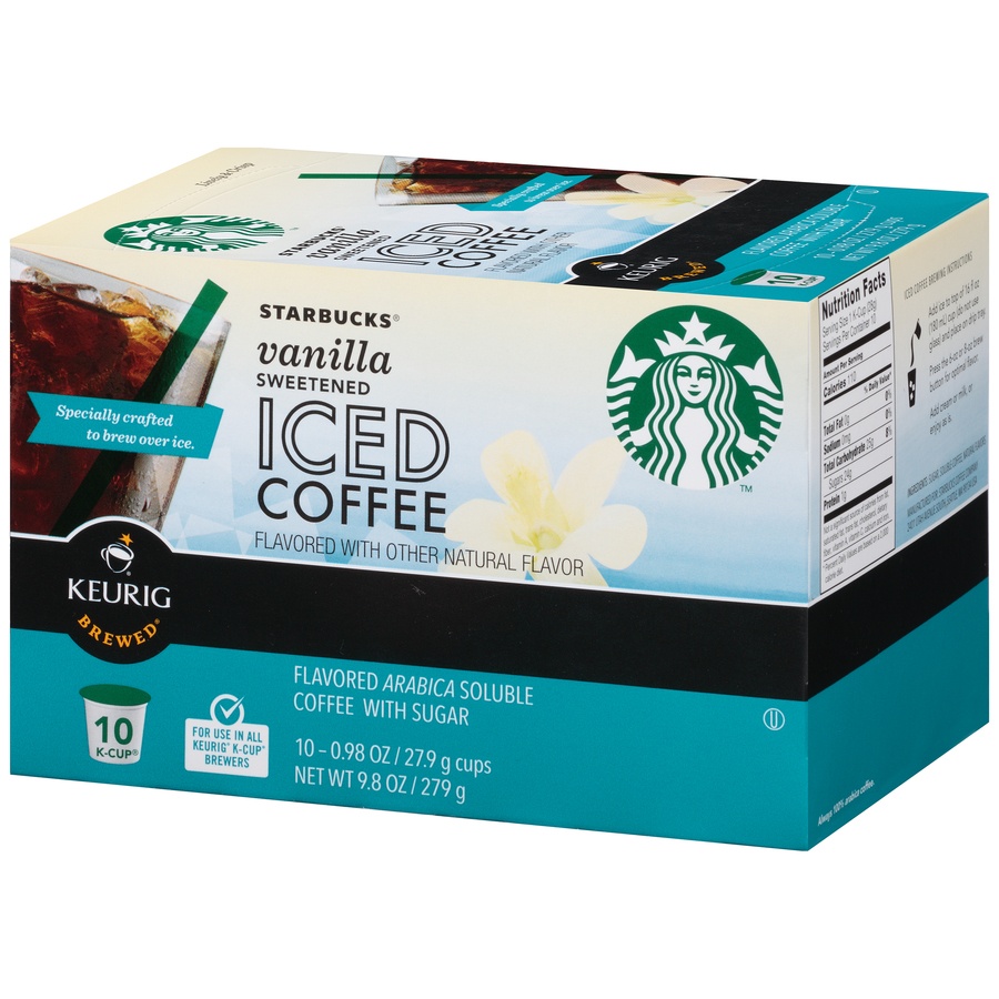 slide 3 of 8, Starbucks Vanilla Sweetened Iced Coffee K-Cups - 10 ct; 0.98 oz, 10 ct; 0.98 oz