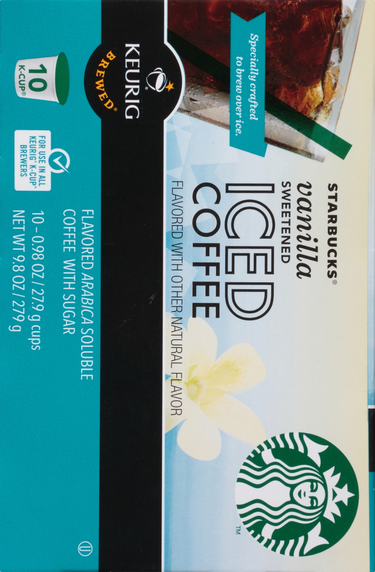 slide 2 of 8, Starbucks Vanilla Sweetened Iced Coffee K-Cups - 10 ct; 0.98 oz, 10 ct; 0.98 oz