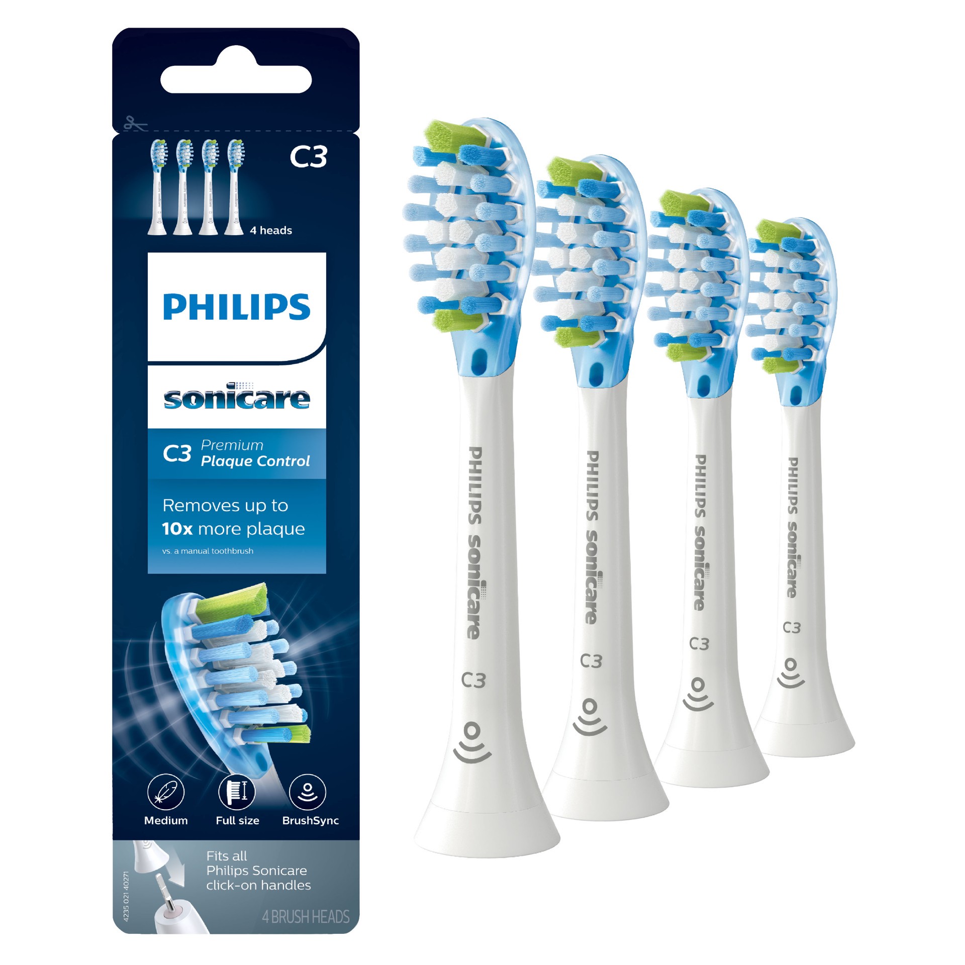 slide 1 of 5, Philips Sonicare Premium Plaque Control replacement toothbrush heads, HX9044/65, BrushSync technology, White 4-pk, 4 ct