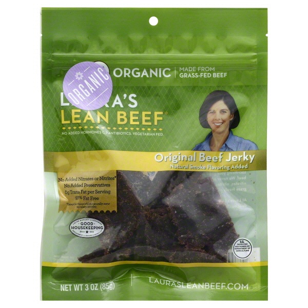 slide 1 of 1, Lauras Organic Beef Jerky, 3 oz