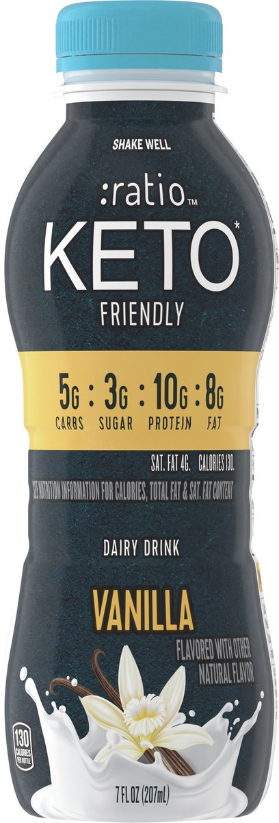 slide 8 of 13, :ratio Keto Friendly Vanilla Flavored Dairy Drink, 7 FL OZ, 7 oz