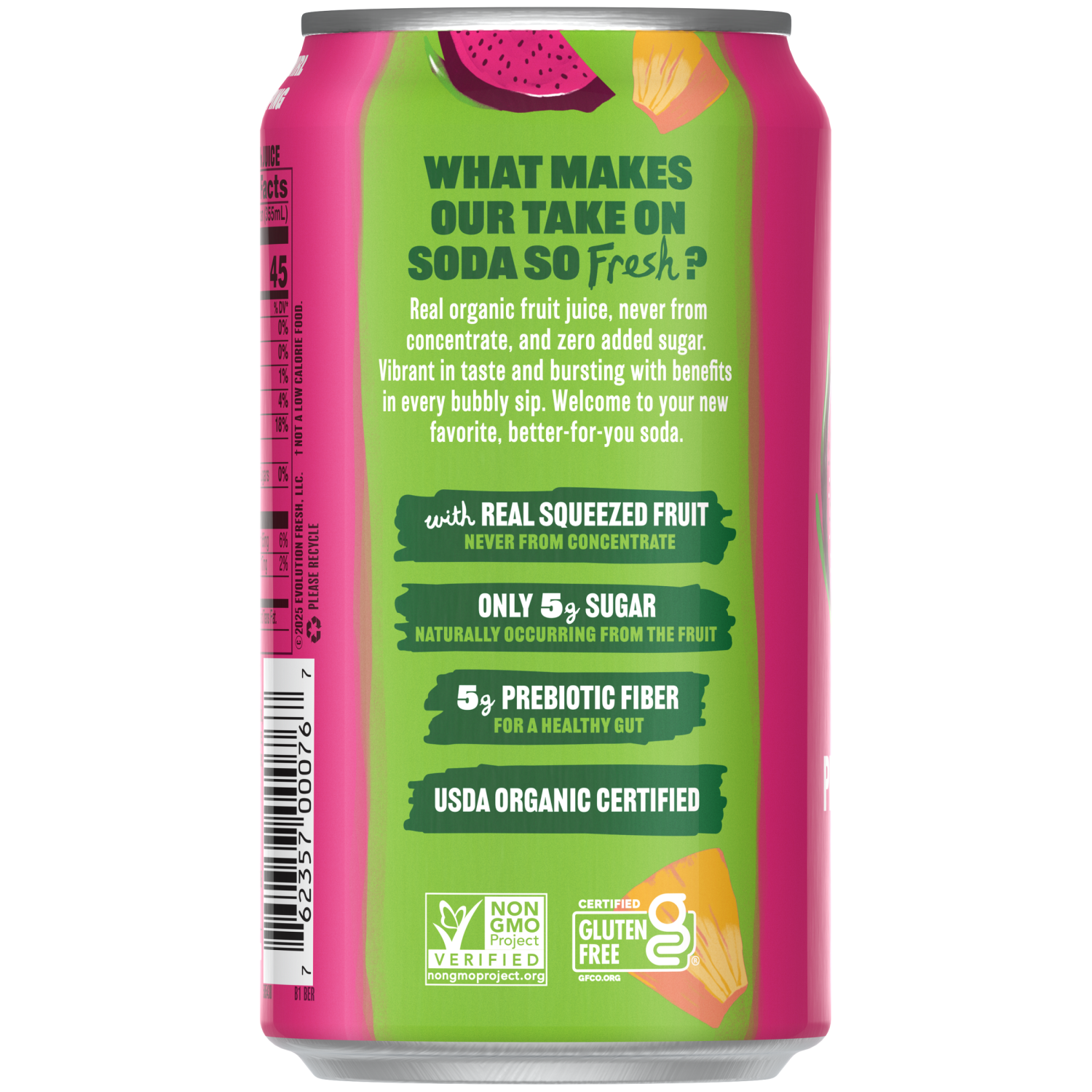 slide 3 of 7, Evolution Fresh Pineapple Dragon Fruit Organic Real Fruit Soda - 12 fl oz Can, 12 fl oz