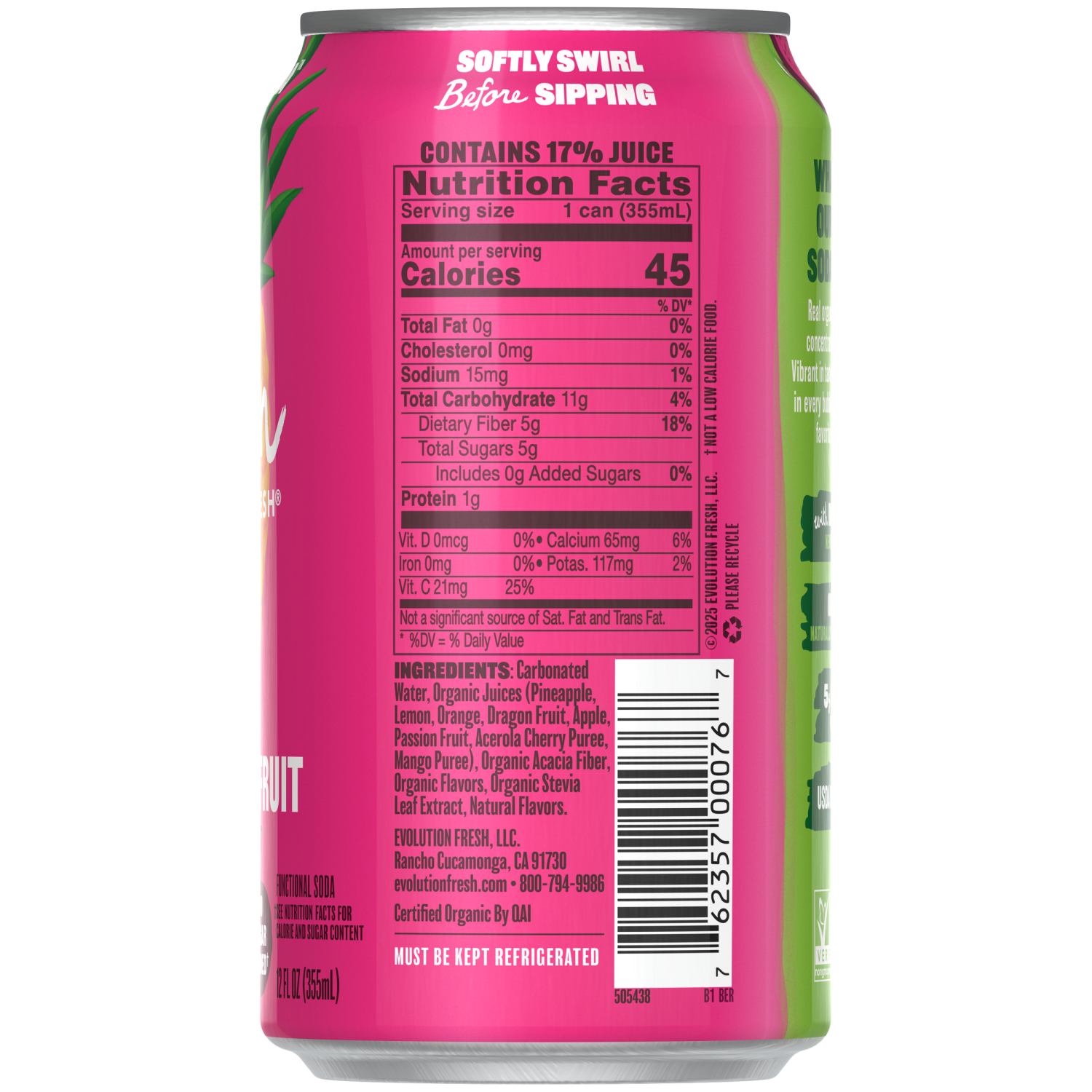 slide 4 of 7, Evolution Fresh Pineapple Dragon Fruit Organic Real Fruit Soda - 12 fl oz Can, 12 fl oz