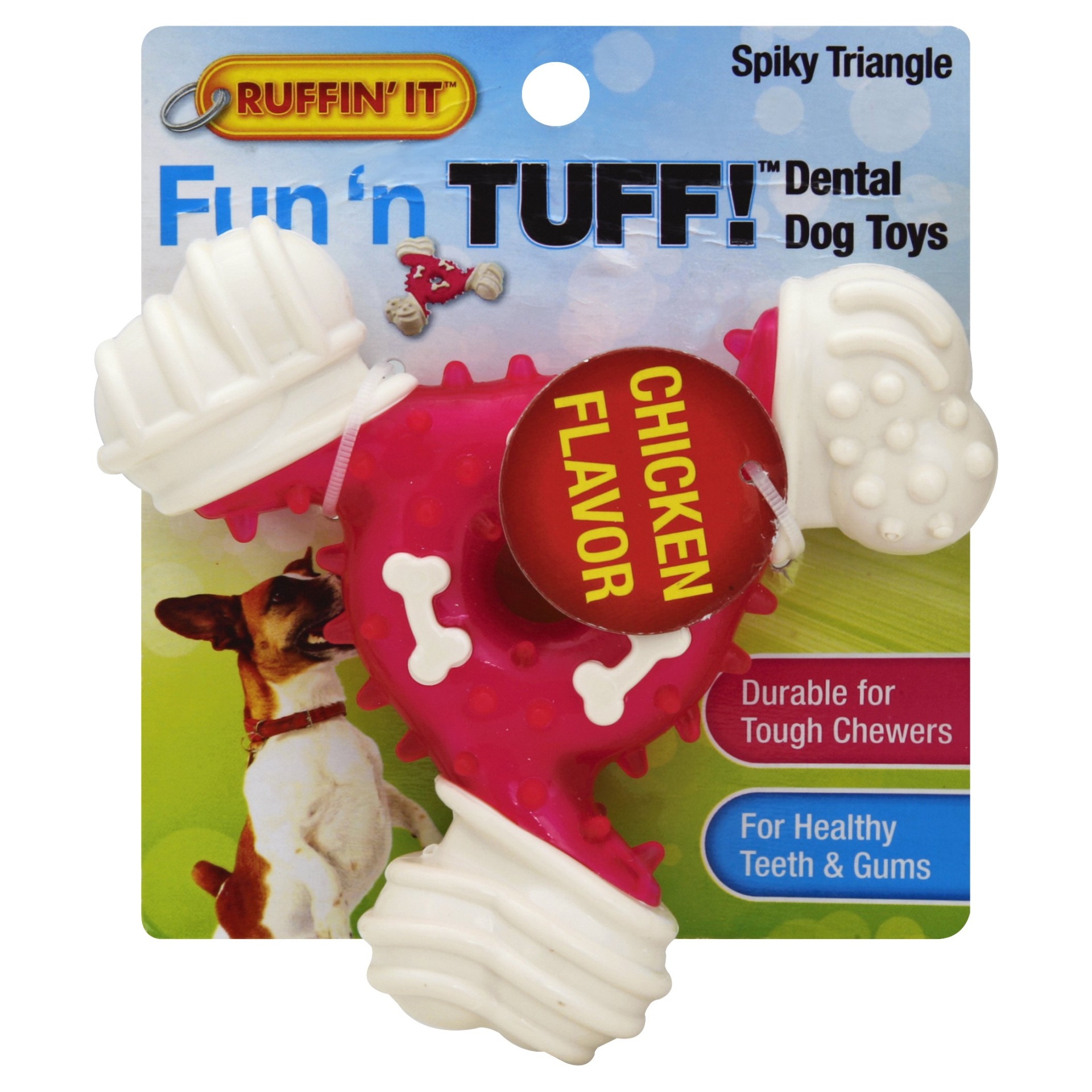 slide 1 of 1, Ruffin' It Fun N Tuff Dental Chew Spiky Triangle Dog Toy, 1 ct