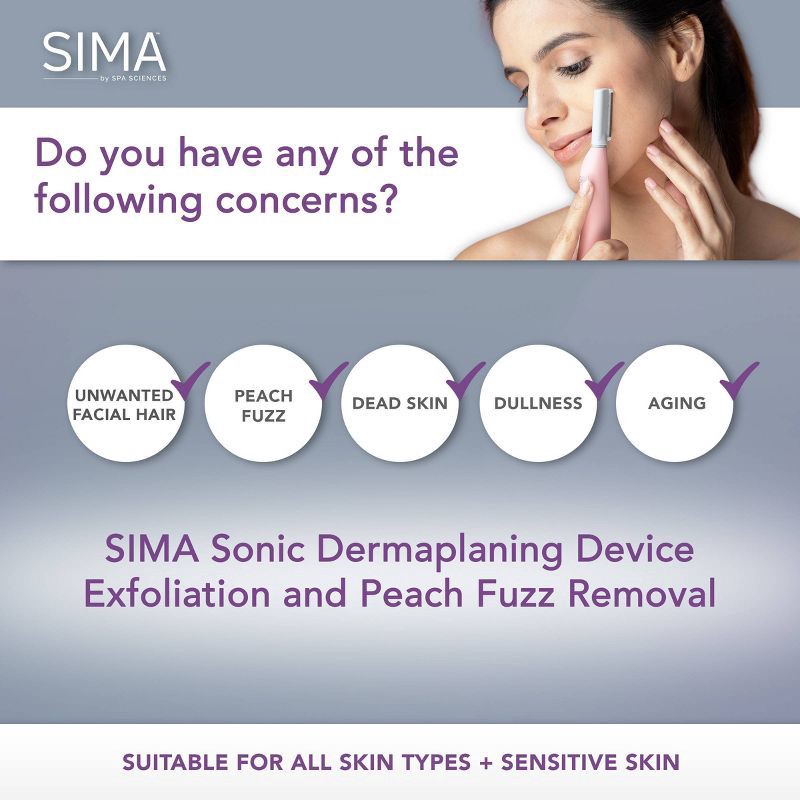 slide 3 of 12, Spa Sciences SIMA Deluxe Sonic Dermaplaning Tool for Exfoliation & Peach Fuzz Removal, 1 ct
