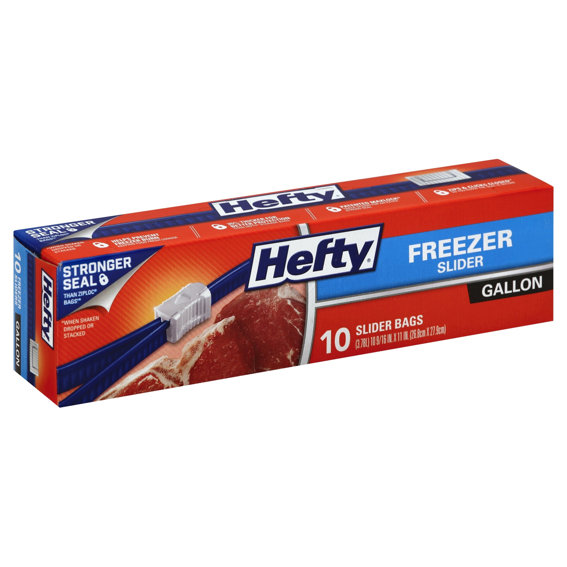 slide 1 of 1, Hefty Gallon Freezer Slider Bags, 10 ct