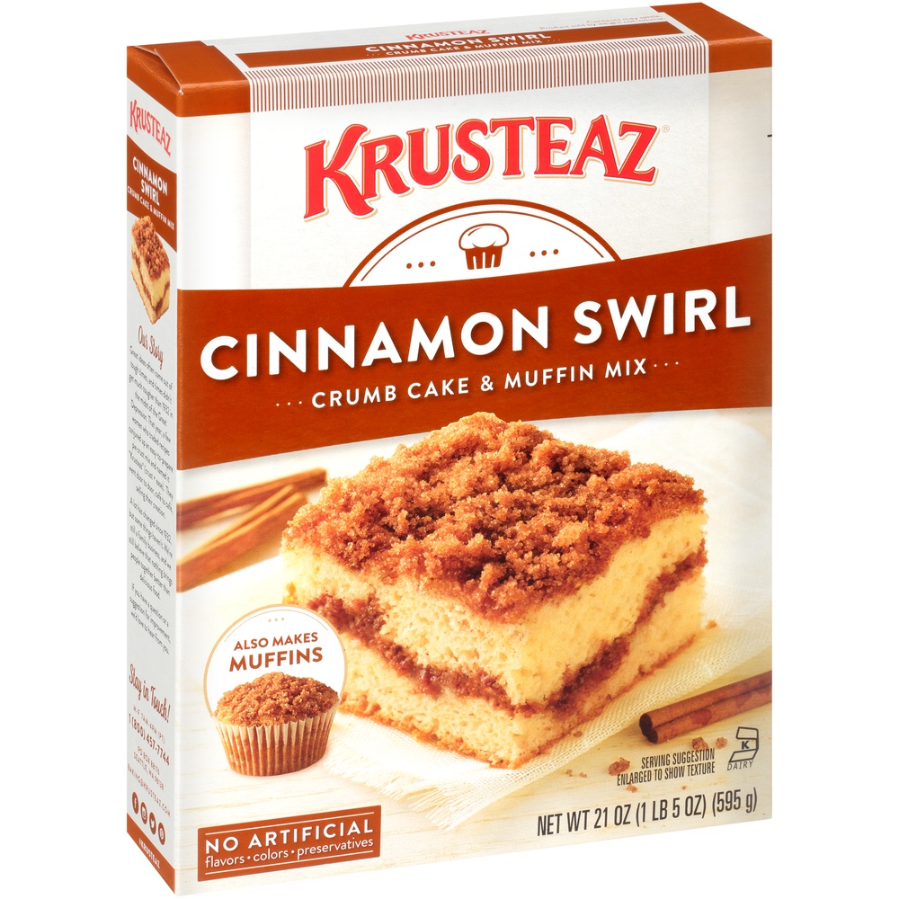 slide 2 of 8, Krusteaz Cinnamon Swirl Crumb Cake Mix, 21 oz