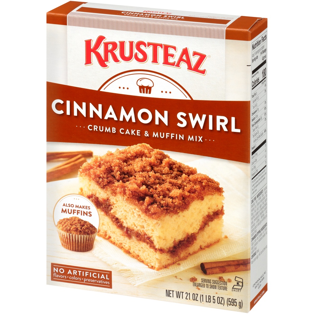 slide 3 of 8, Krusteaz Cinnamon Swirl Crumb Cake Mix, 21 oz