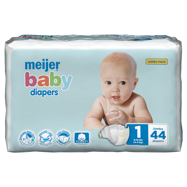 slide 1 of 1, Meijer Baby Jumbo Diapers Size 1, 44 ct