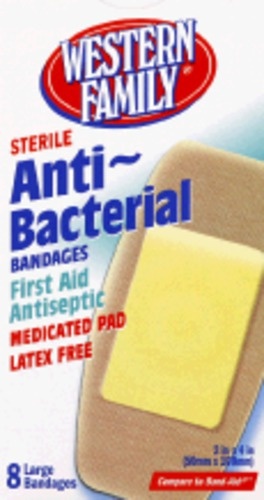 slide 1 of 1, Western Family Bandage Large Fabric Antibacterial, 8 ct