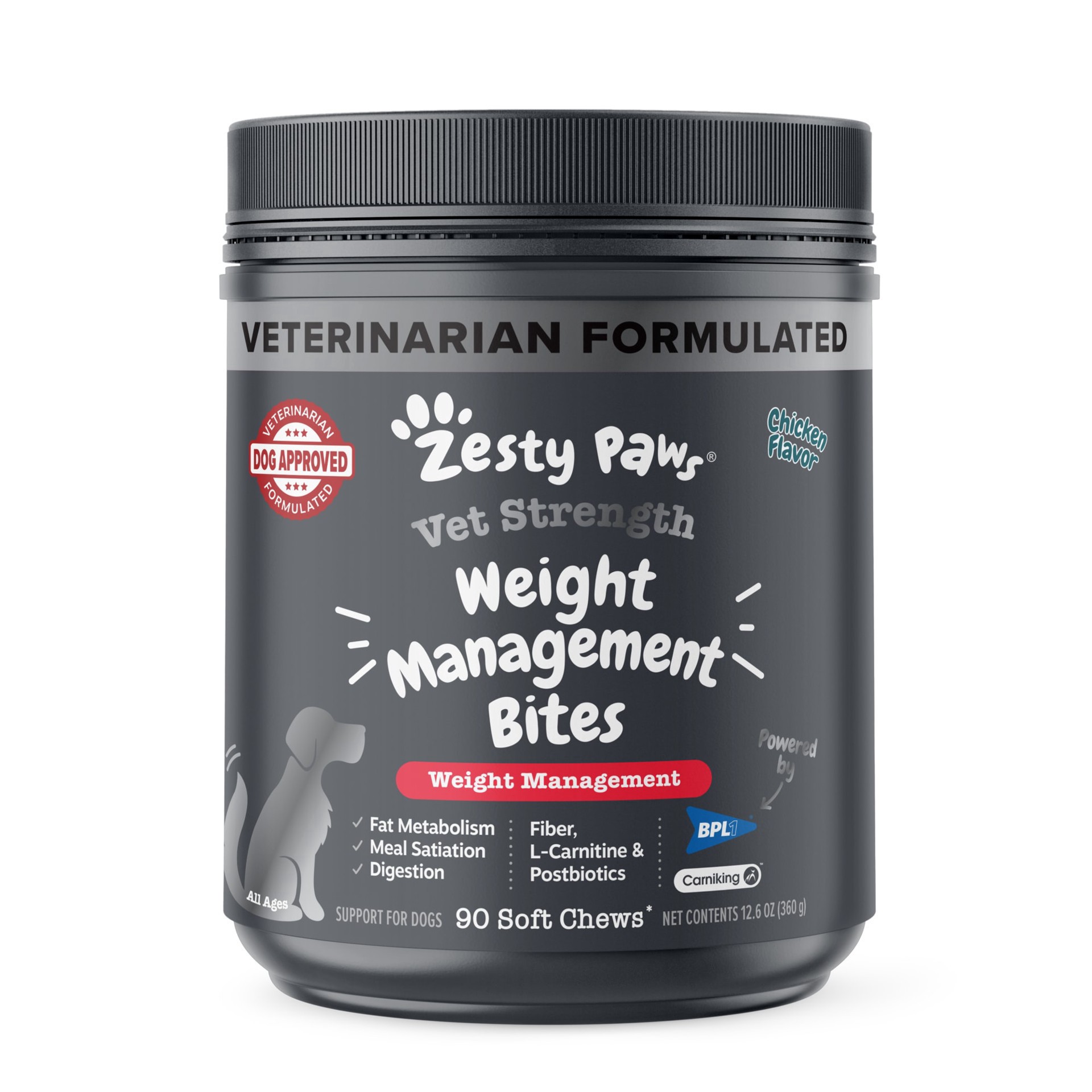 slide 1 of 1, Zesty Paws Vet Strength Chicken Weight Management Bites for Dogs, 12.6 oz., Count of 90, 1 ct