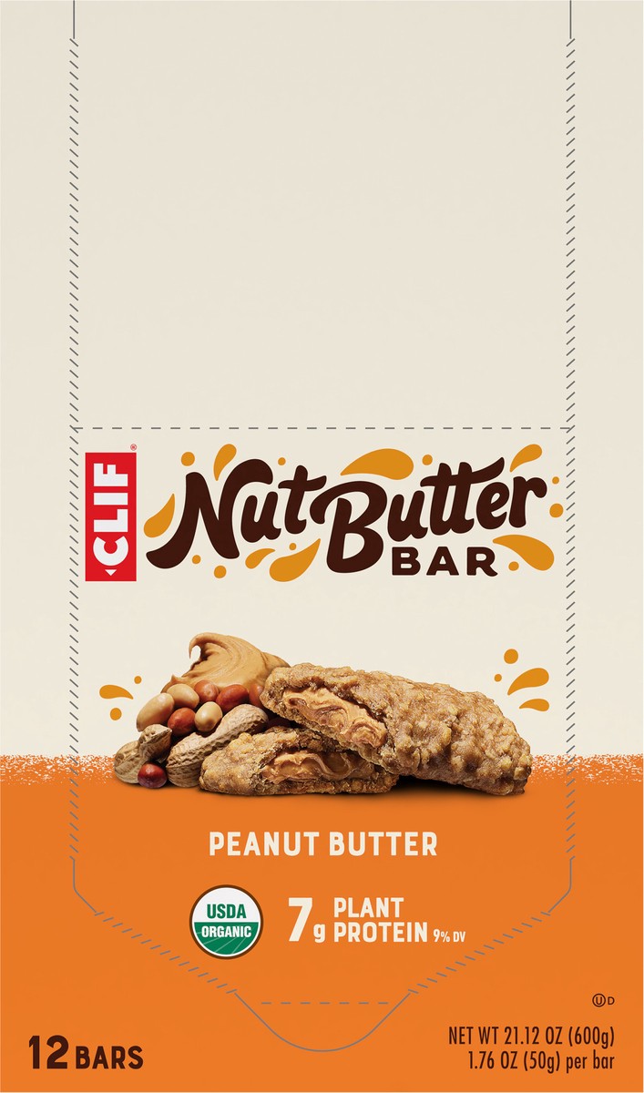 slide 9 of 9, CLIF Nut Butter Bar - Peanut Butter - Filled Energy Bars - Non-GMO - USDA Organic - Plant-Based - Low Glycemic - 1.76 oz. (12 Count), 21.12 oz