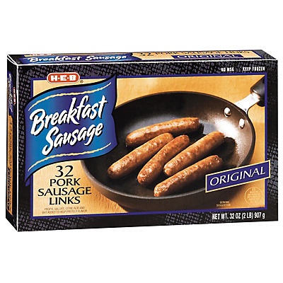 slide 1 of 1, H-E-B Breakfast Pork Sausage Links, 32 ct