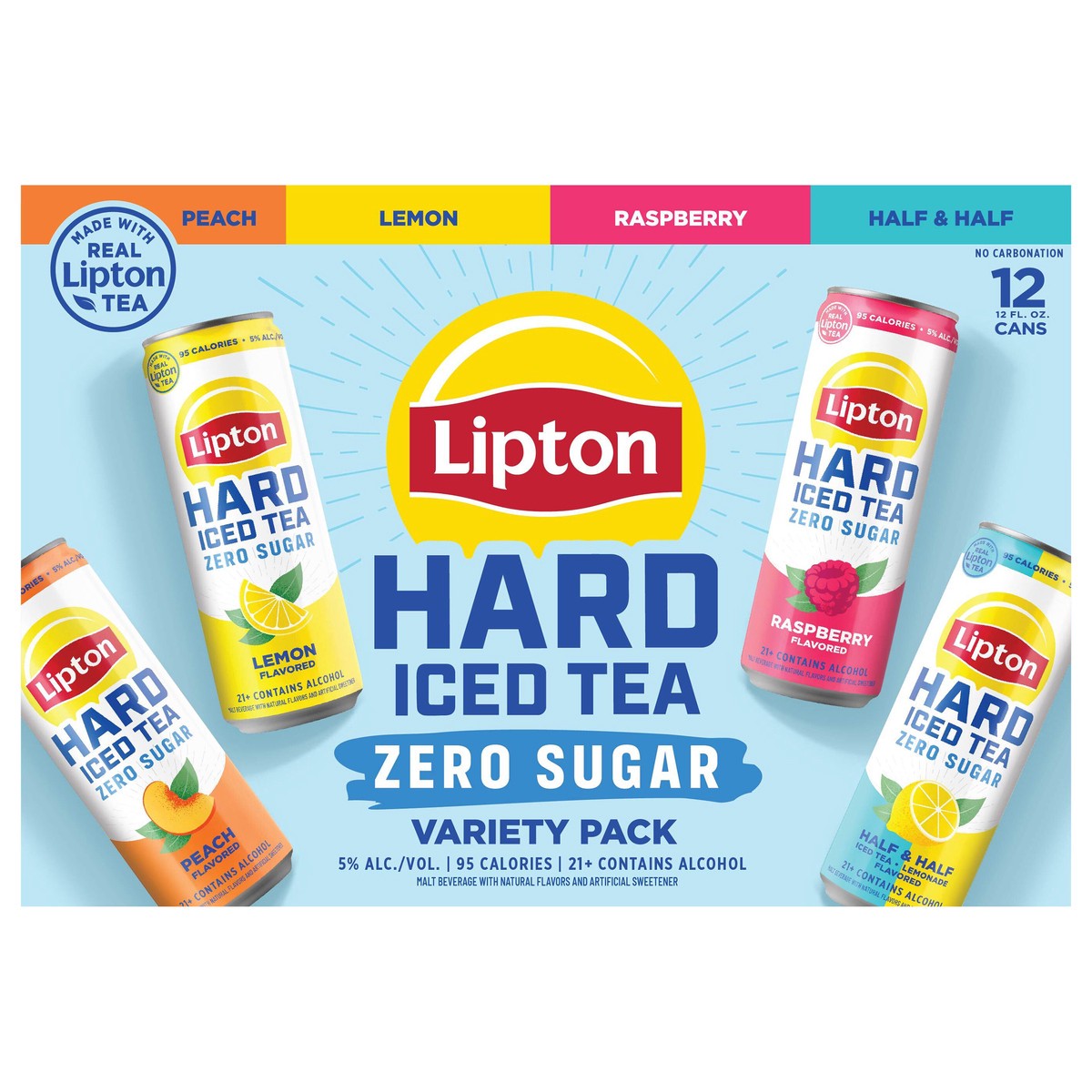 slide 1 of 10, Lipton Hard Iced Tea Zero Sugar, 12 Pack, 12 fl oz Cans, 12 ct; 12 fl oz