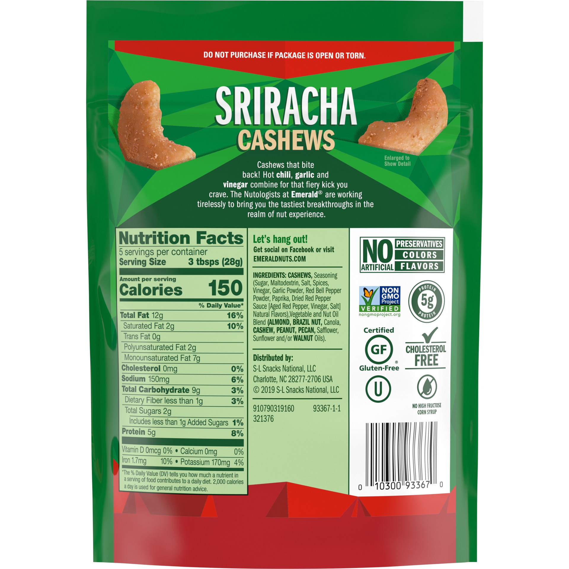 slide 5 of 5, Emerald Nuts Sriracha Cashews, 5 Oz, 5 oz