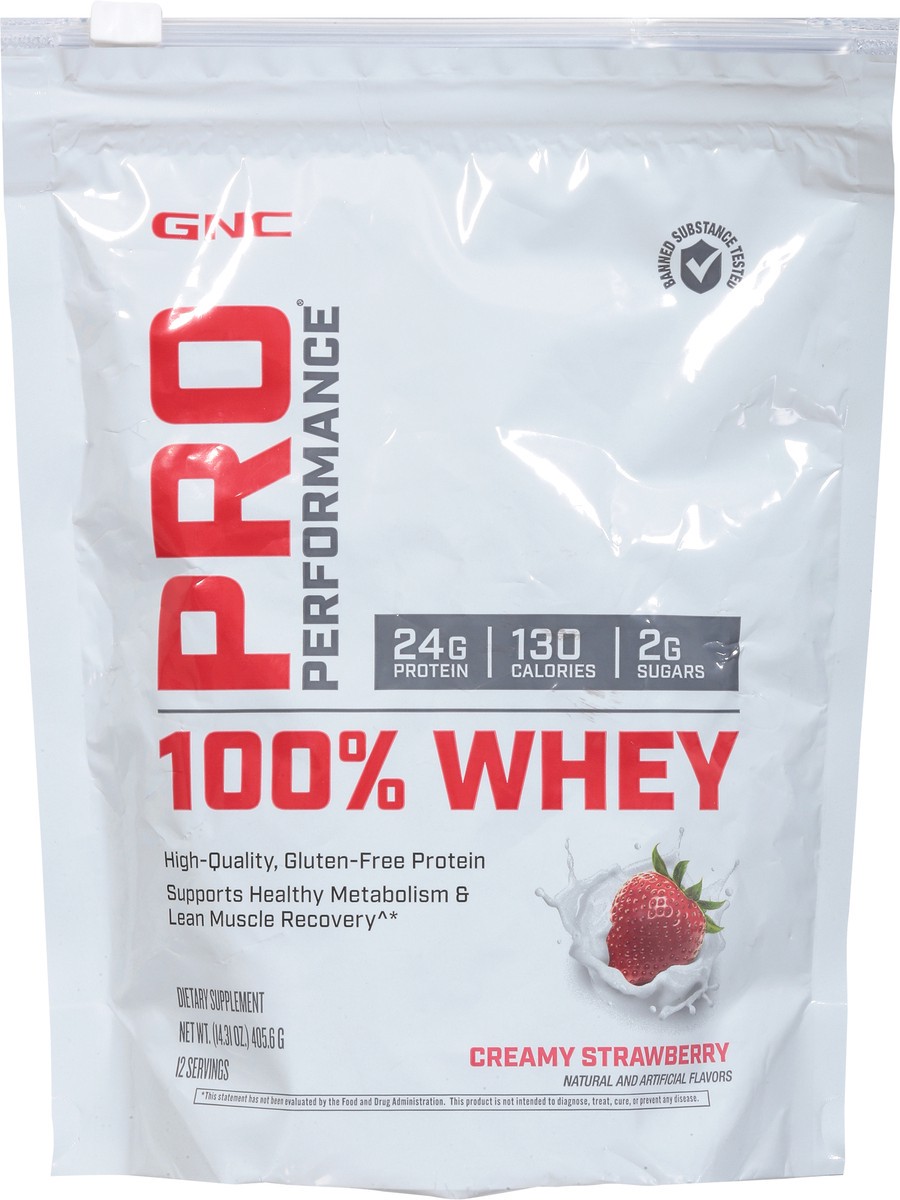 slide 6 of 9, GNC Pro Performance Creamy Strawberry 100% Whey 14.31 oz, 14.31 oz