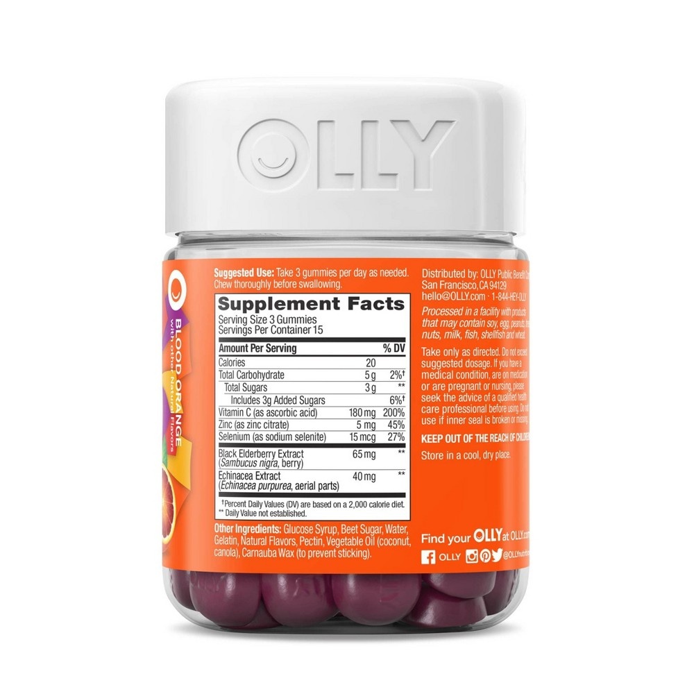 slide 4 of 6, OLLY Active Immunity + Elderberry Support Gummies - Blood Orange - 45ct, 45 ct