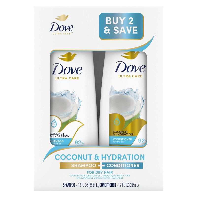 slide 2 of 9, Dove Beauty Coconut & Hydration Shampoo & Conditioner Set - 12 fl oz/ 2ct, 12 fl oz, 2 ct