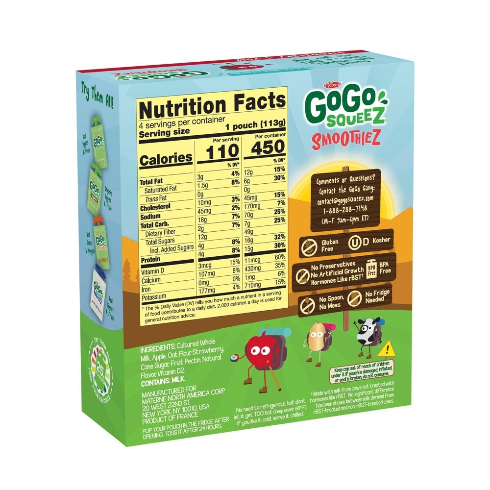 slide 3 of 6, GoGo squeeZ Kids' SmoothieZ, Strawberry Banana, 4 oz, 4 ct
