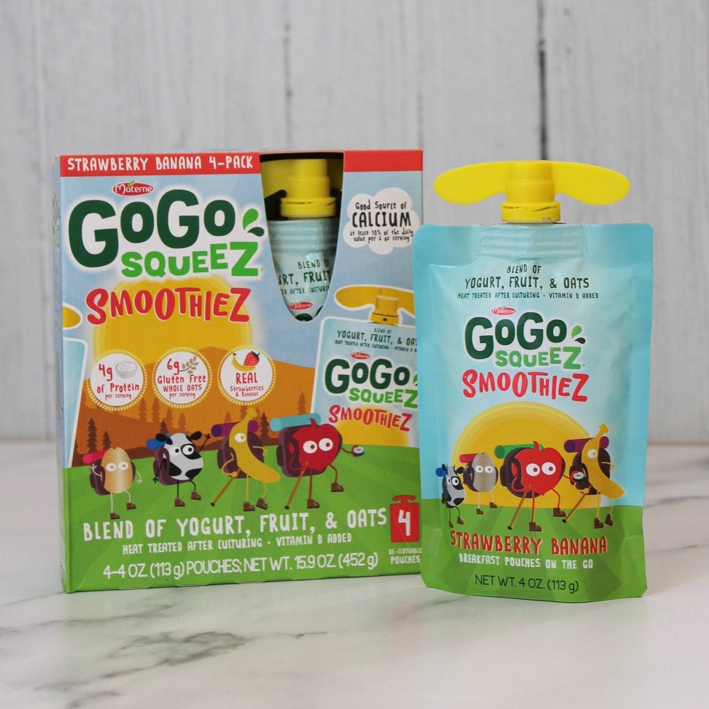 slide 6 of 6, GoGo squeeZ Kids' SmoothieZ, Strawberry Banana, 4 oz, 4 ct