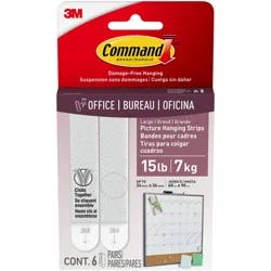 3M Command Large Picture Hangers, Holds 15 Lbs, White, Damage-Free Hanging, 6 Adhesive Strips