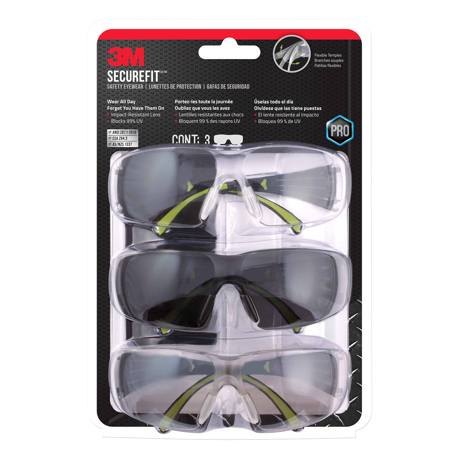 slide 1 of 2, 3M SecureFit 400 Eye Protection SF400-W-PS: Clear + Mirror + Gray Lenses, Anti Fog, 3 ct
