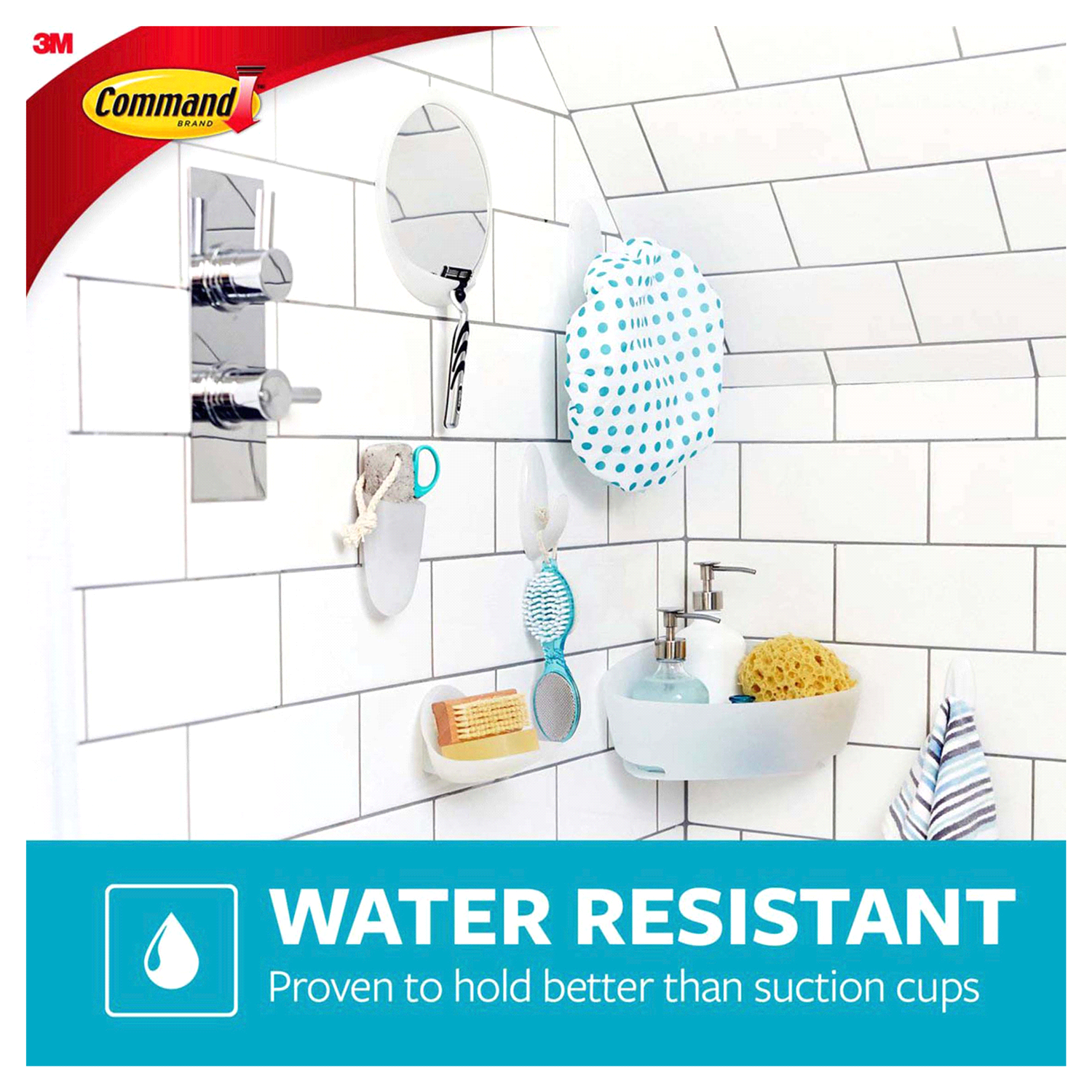 slide 5 of 5, Command Medium Bath Hooks, Value Pack, 6 Medium Water-Resistant Strips/Pack, 6 ct