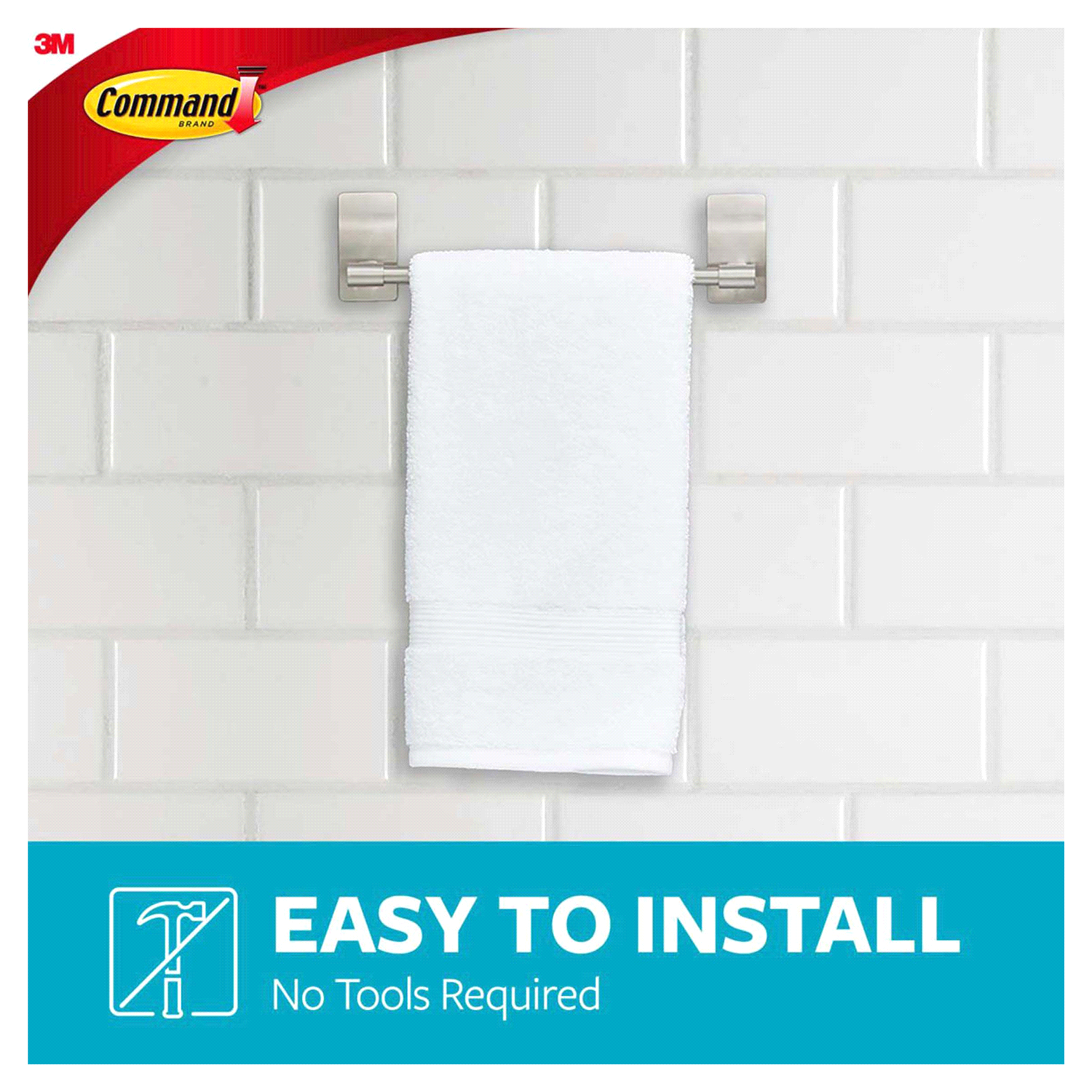 slide 3 of 5, Command Damage-Free Hanging Satin Nickel Hand Towel Bar, 9 in