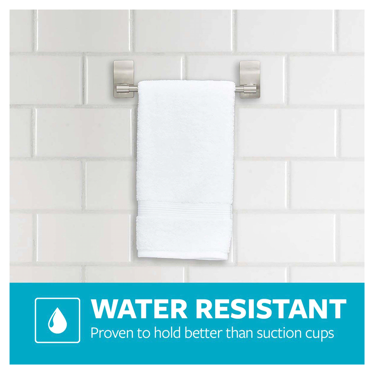 slide 5 of 5, Command Damage-Free Hanging Satin Nickel Hand Towel Bar, 9 in