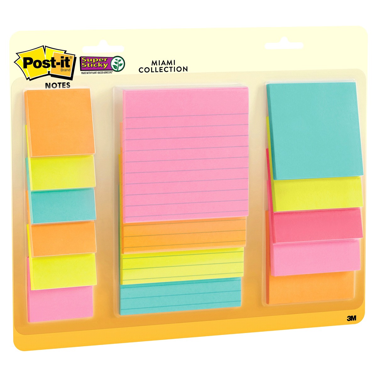 slide 3 of 4, 3M Post-it Super Sticky Notes, Assorted Sizes, Miami Collection, Lined, 15 Pads/Pack /Pad, 1 ct